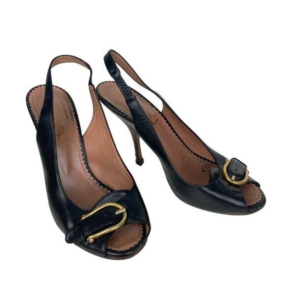 YVES SAINT LAURENT Black Leather Sling Back Heels - Size 36.5 - Picture 5 of 14